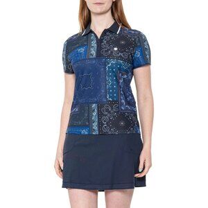 G/FORE Navy Blue Bandana Tech Pique Golf Polo Shirt Size Medium